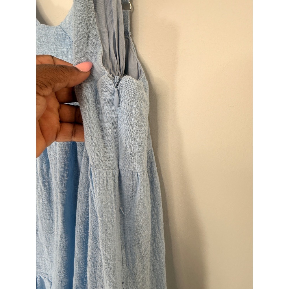 Lulus Dress Pastel Blue Sleeveless Tiered Broomstick Sundress Casual Midi Medium - Picture 3 of 13